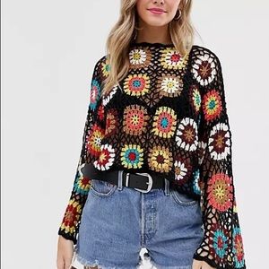 Wild honey crochet lightweight sweater top patchwork